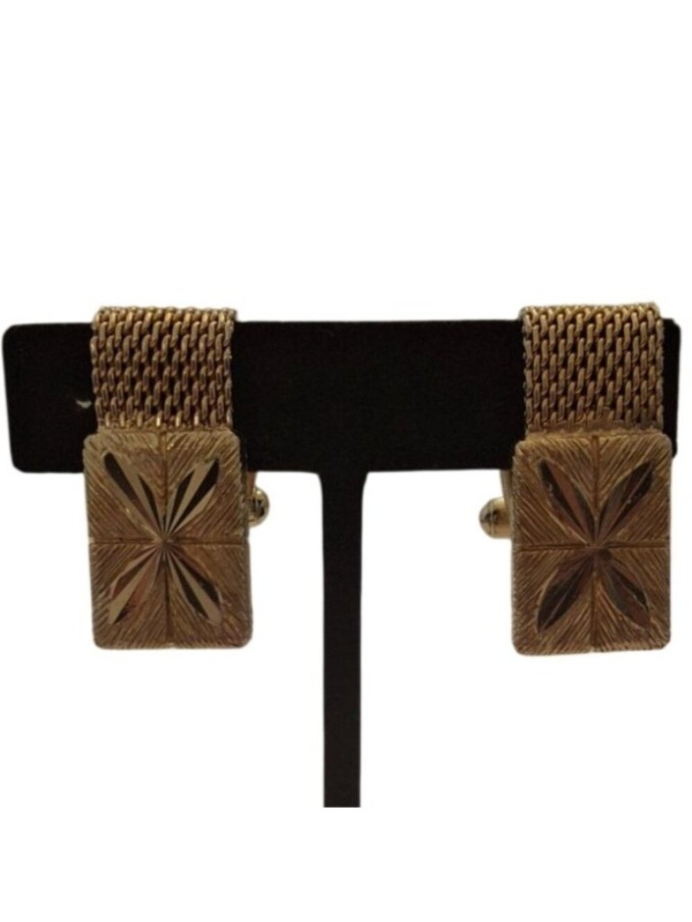 Vintage Gold Tone Mesh Clip On Earrings Geometric Starburst Retro Statement 60s